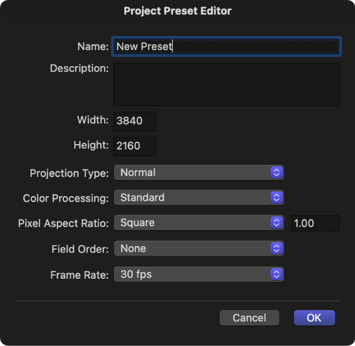 Project Preset Editor