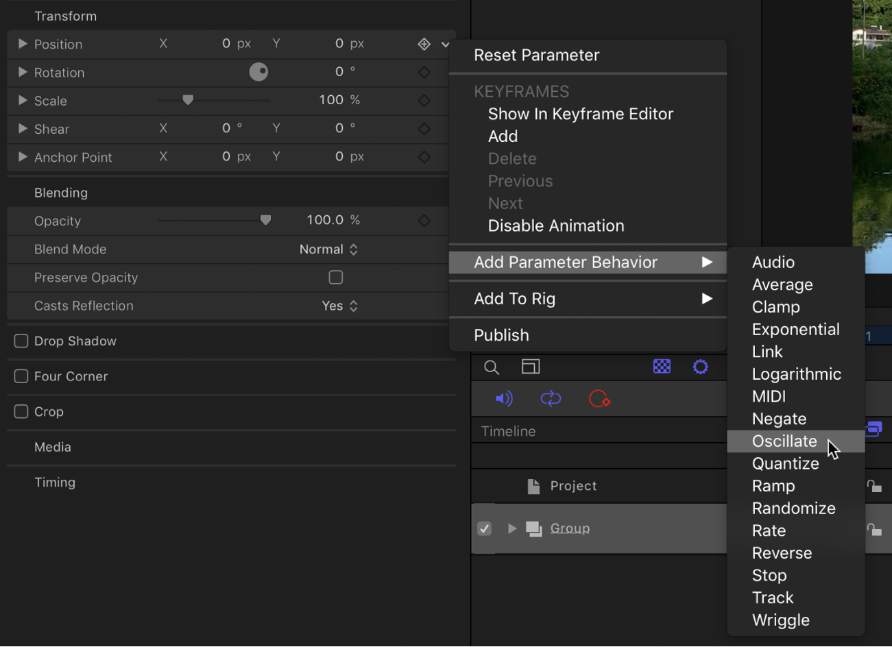 Add Parameter submenu in the Animation menu