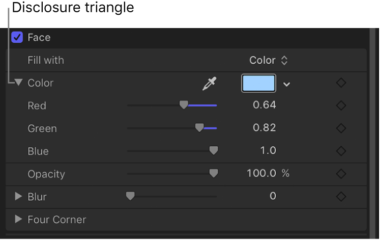 Expanded Color controls in Inspector