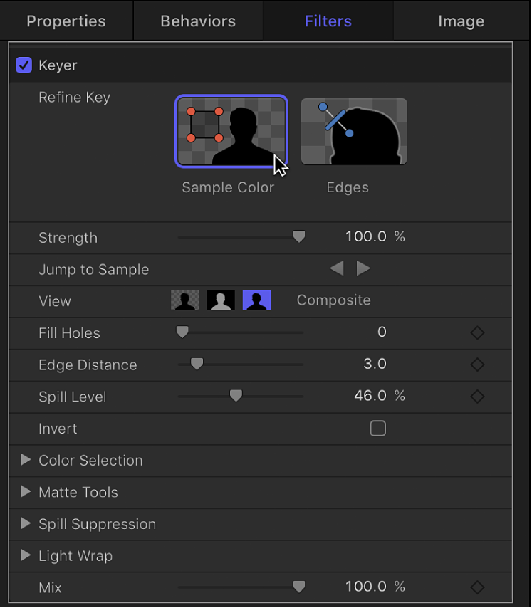 Clicking the Sample Color tool in HUD