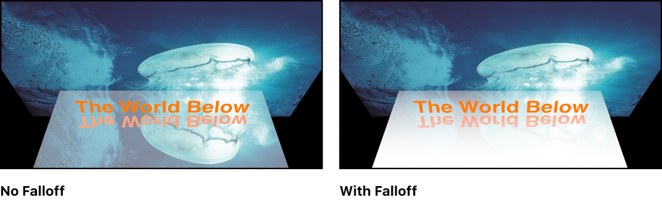Canvas showing effect of reflection falloff settings