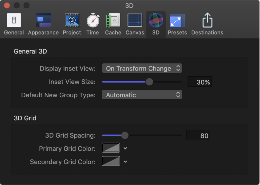 Motion Preferences window showing 3D pane