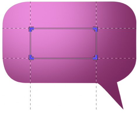 Canvas showing Sliced Scale filter’s defined center slice in speech bubble