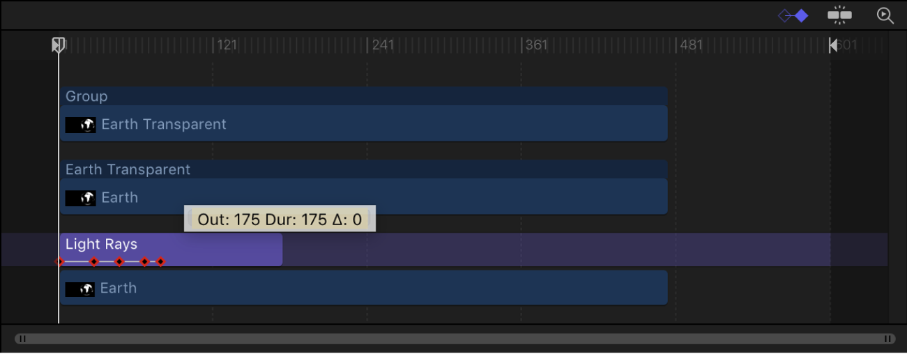 Timeline showing keyframes remaining in place as the layer is trimmed