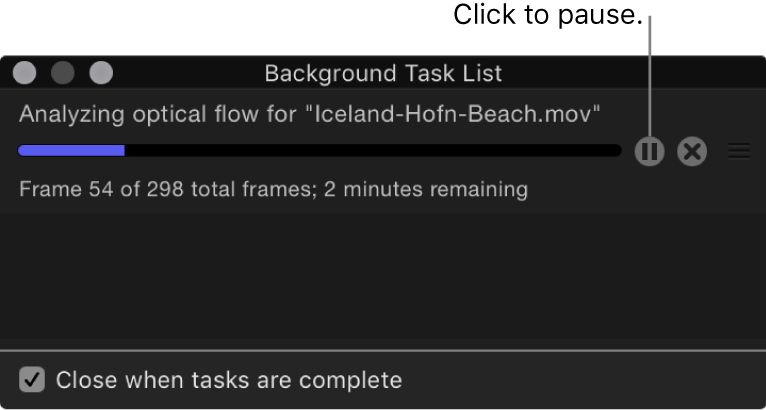 Background Task List showing pause button