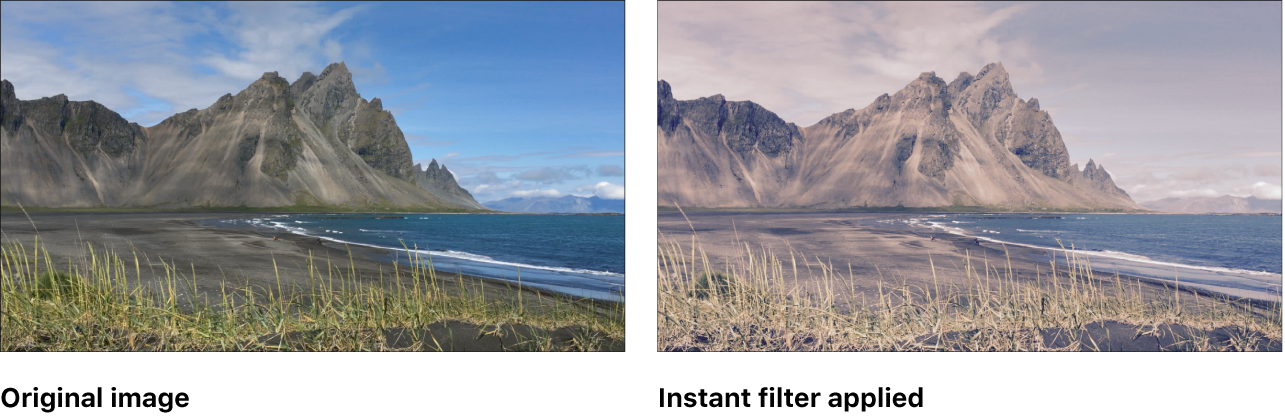 Canvas showing effect of Instant filter