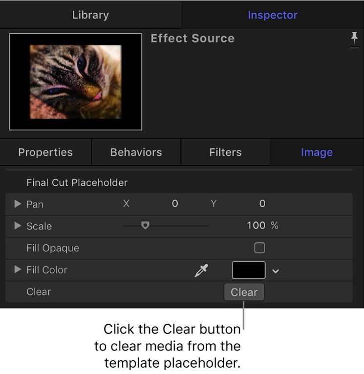 Clear button in the template placeholder Inspector
