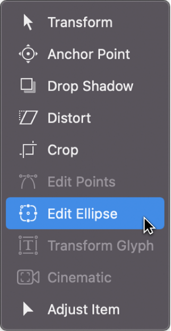 Selección de la herramienta “Editar elipse” de las herramientas de transformación de la barra de herramientas del lienzo