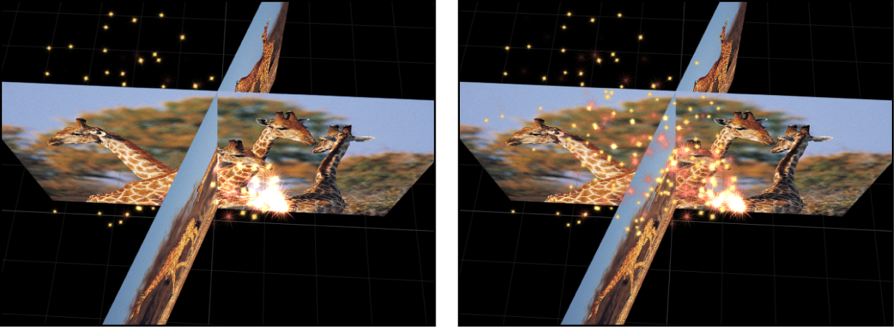 Canevas affichant l’effet des réglages Espace 3D global et 3D local