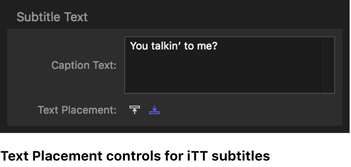 Controles de colocación de texto para subtítulos ITT
