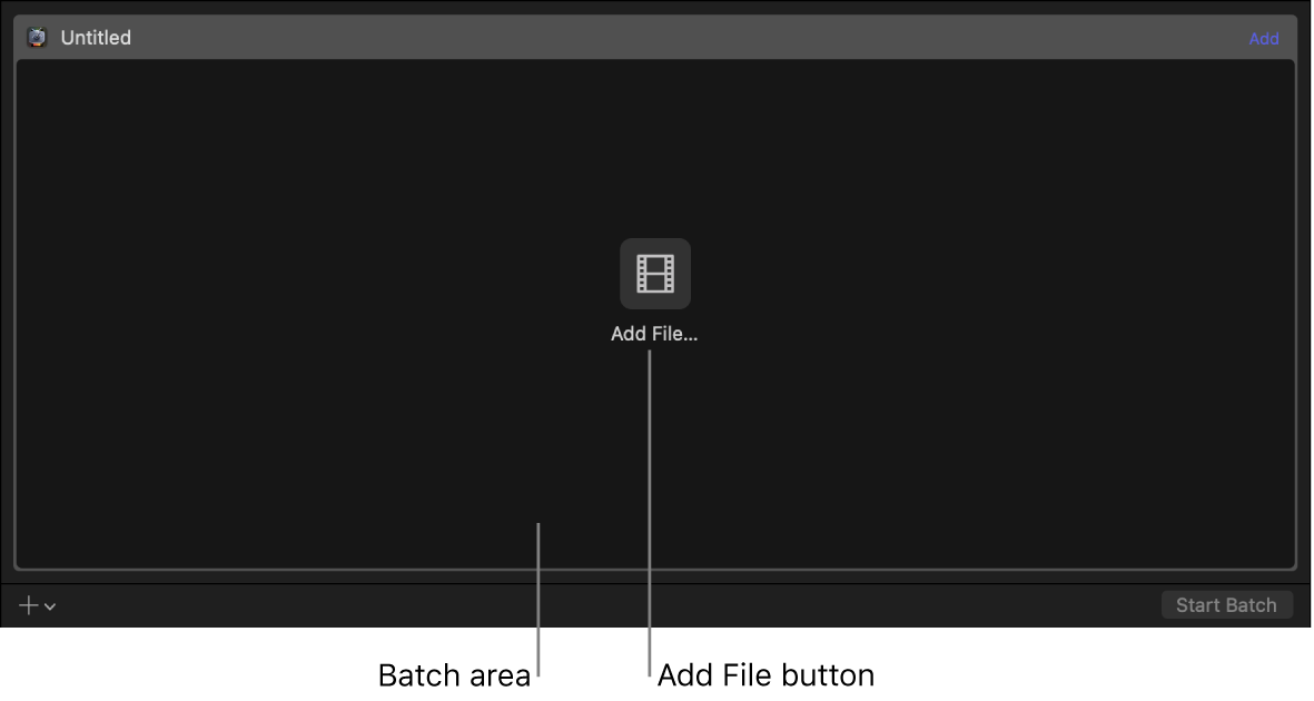 「ファイルを追加」ボタンが表示されているバッチ領域