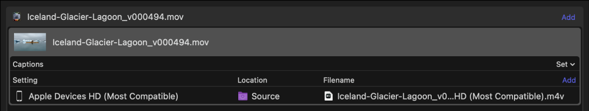 出力行が選択されたバッチ領域のジョブ