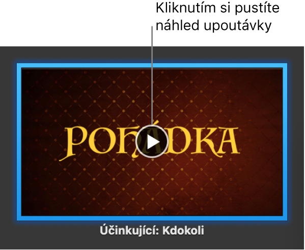 Obrazovka upoutávky v iMovie se zobrazeným tlačítkem Přehrát