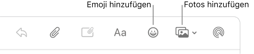 Ein Fenster zum Erstellen einer neuen Nachricht mit den Tasten für Emoji und Fotos