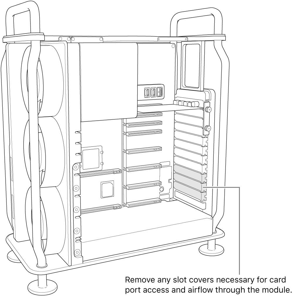 Remove any slot covers necessary for card port access and airflow through the module.