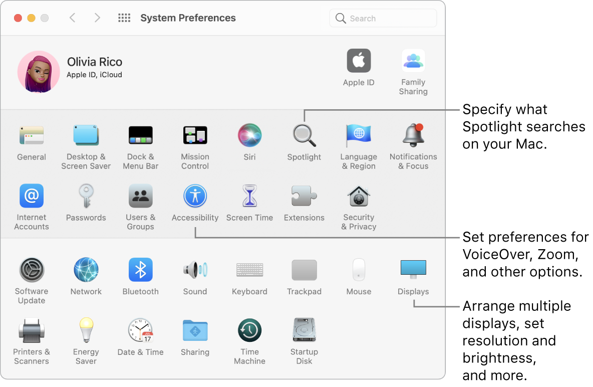 The System Preferences window.