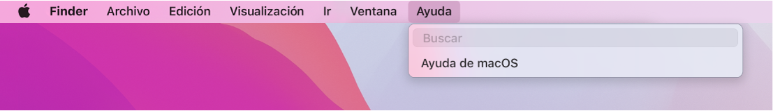 Vista parcial del escritorio con el menú Ayuda abierto y las opciones de menú de Buscar y “Ayuda de macOS”.