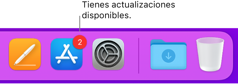 Sección del Dock donde se muestra el icono de App Store con un indicador que señala que hay actualizaciones disponibles.