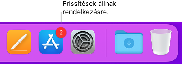 A Dock egy része, amelyen az App Store ikonja látható az elérhető frissítéseket jelző jelvénnyel.