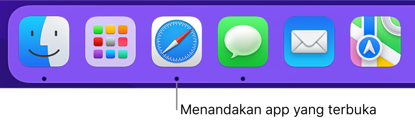 Bagian Dock menampilkan titik hitam di bawah app yang terbuka.