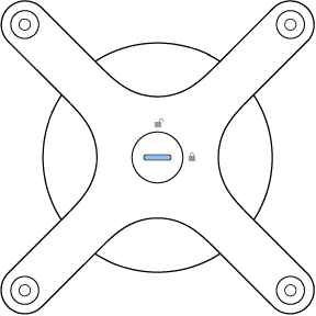 Adaptor dipasang di belakang Pro Display XDR, dengan kunci berada dalam posisi horizontal.