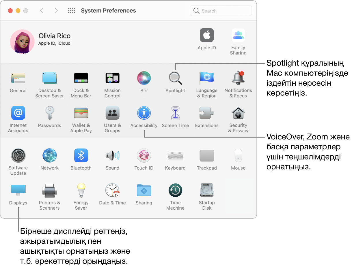 System preferences терезесі.