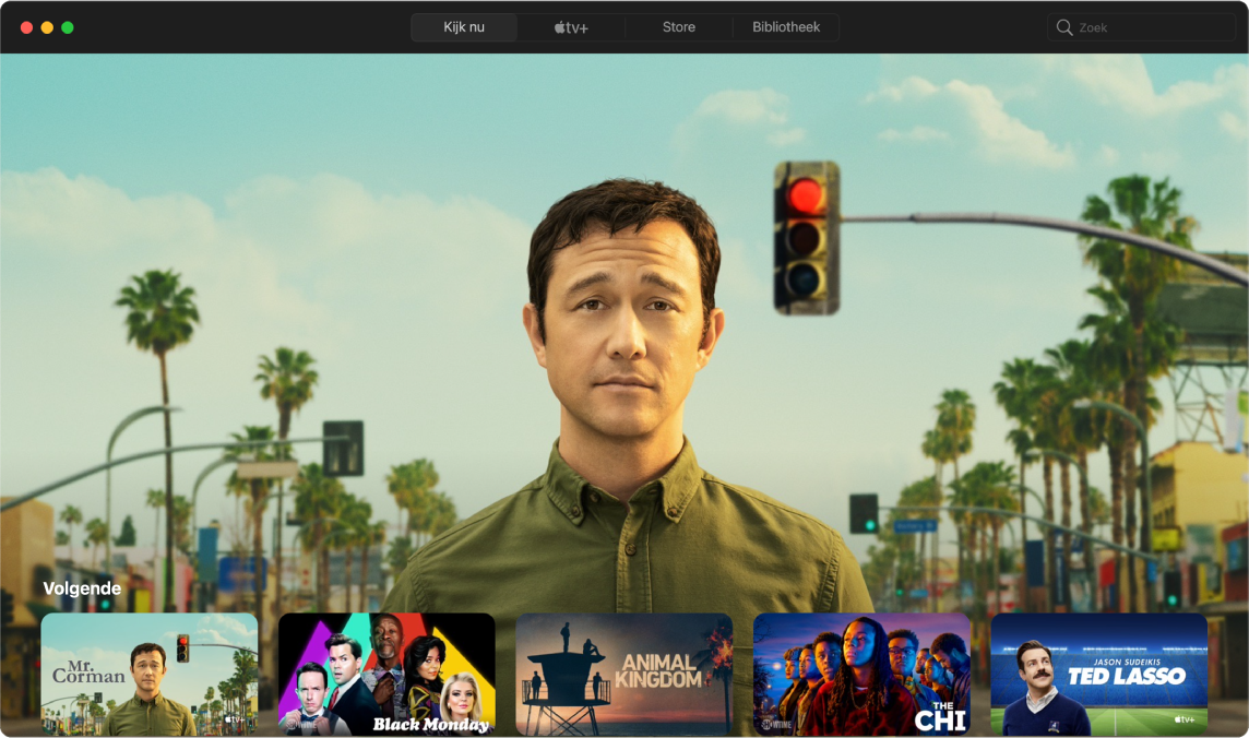 Een venster van de Apple TV-app met de weergave 'Kijk nu'.