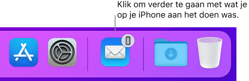 Het Handoff-symbool zichtbaar in het Dock.