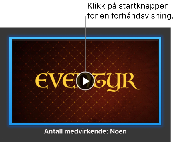 iMovie-skjermen som viser Spill av-knappen.