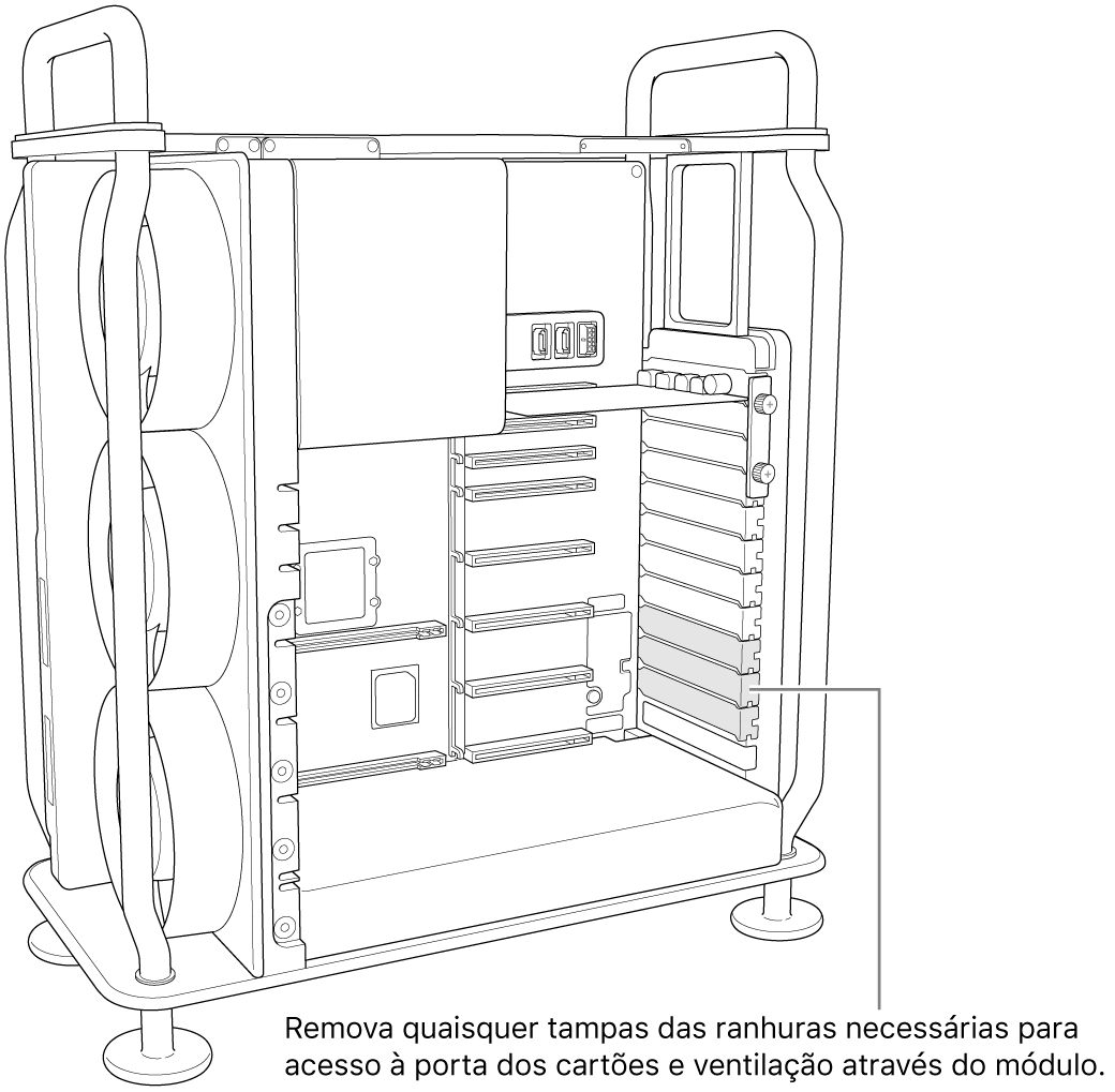 Remova quaisquer tampas das ranhuras necessárias para acesso à porta da placa e ventilação através do módulo.
