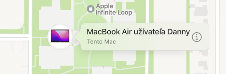 Detail ikony Informácie pre zariadenie MacBook Air užívateľa Danny.