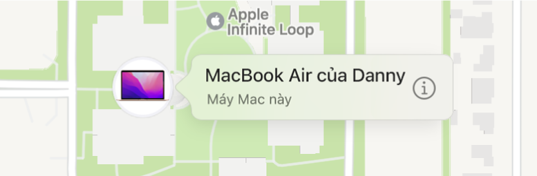 Một hình ảnh cận cảnh của biểu tượng Thông tin cho MacBook Air của Danny.