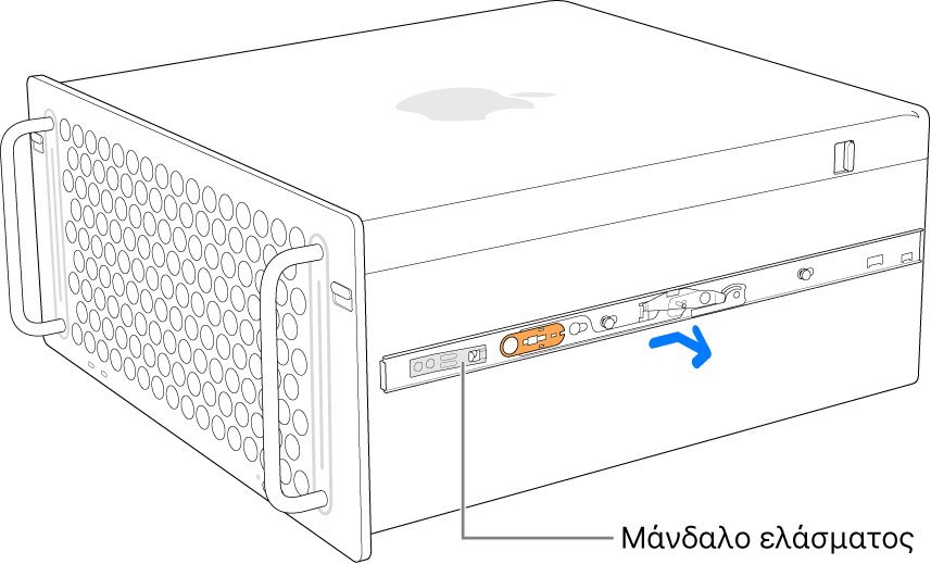 Μια ράγα αποσυνδέεται από την πλευρά του Mac Pro.
