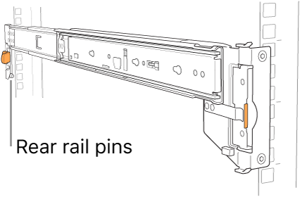 Rail assembly illustrating the location of the rear rail pins.
