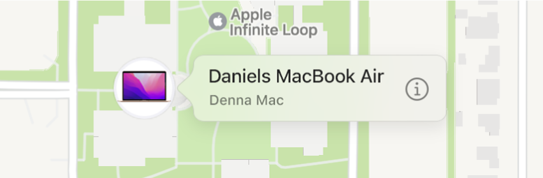 En närmare titt på infosymbolen för MacBook Air för Daniel.