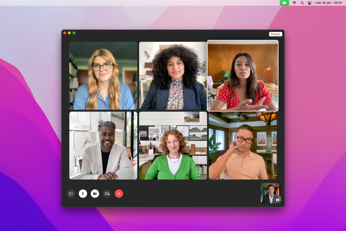 Ett FaceTime-fönster med en grupp inbjudna användare.