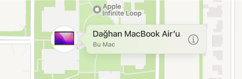 Danny MacBook Air’i için Bilgi simgesinin yakından görünümü.