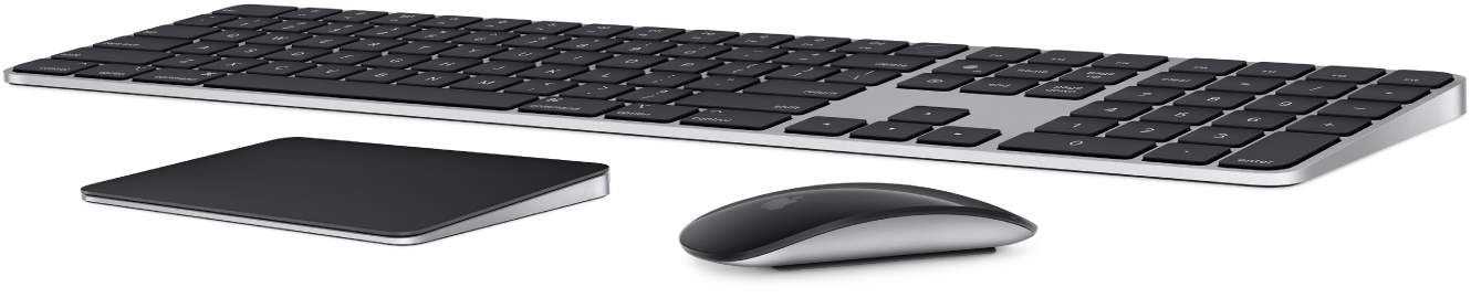 Een draadloos toetsenbord en trackpad en een draadloze muis.