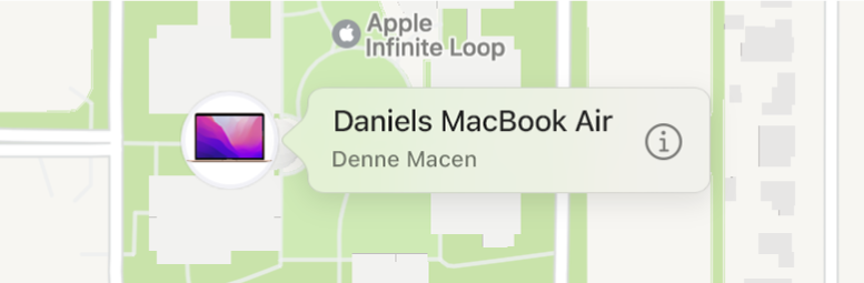 Et nærbilde av Informasjon-symbolet for Daniels MacBook Air.