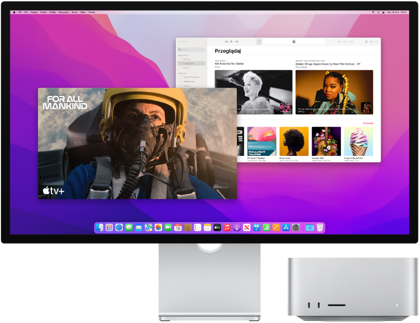 Mac Studio obok wyświetlacza.