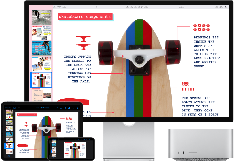 Mac Studio ถัดจากอุปกรณ์ต่างๆ ที่เข้าถึงเนื้อหา iCloud เดียวกัน