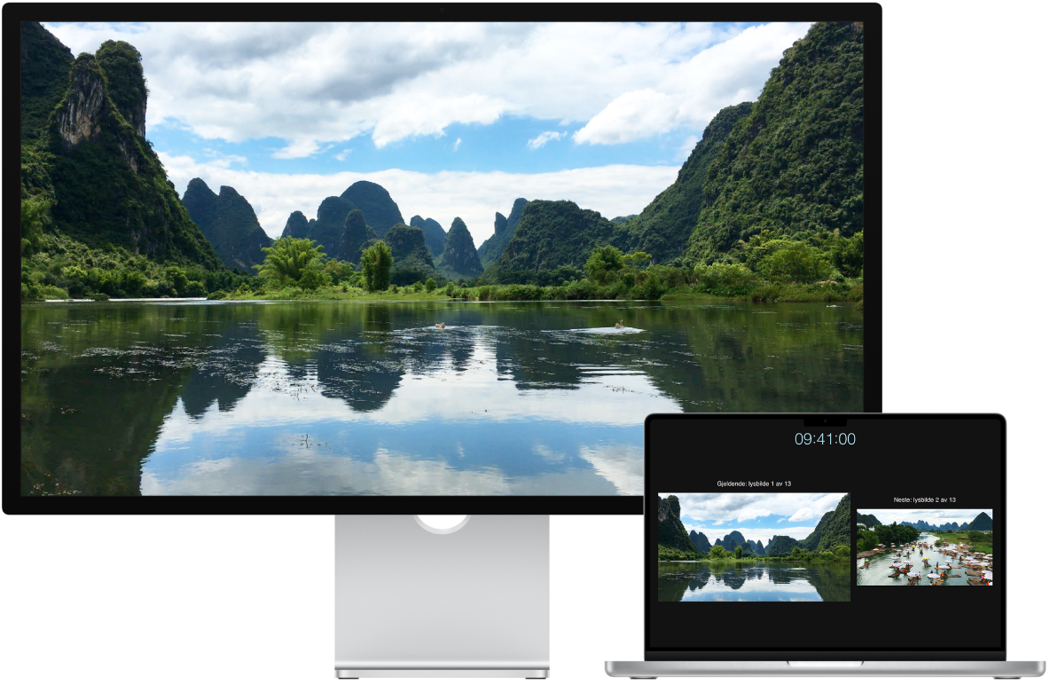 MacBook Pro og Studio Display ved siden av hverandre.