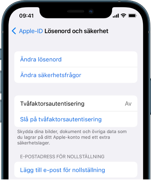 En iPhone-skärmavbild som visar hur tvåfaktorsautentisering stängs av.