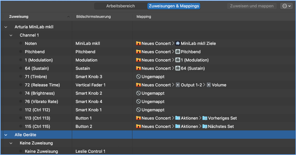 Abbildung. Tabelle „Assignments & Mappings“