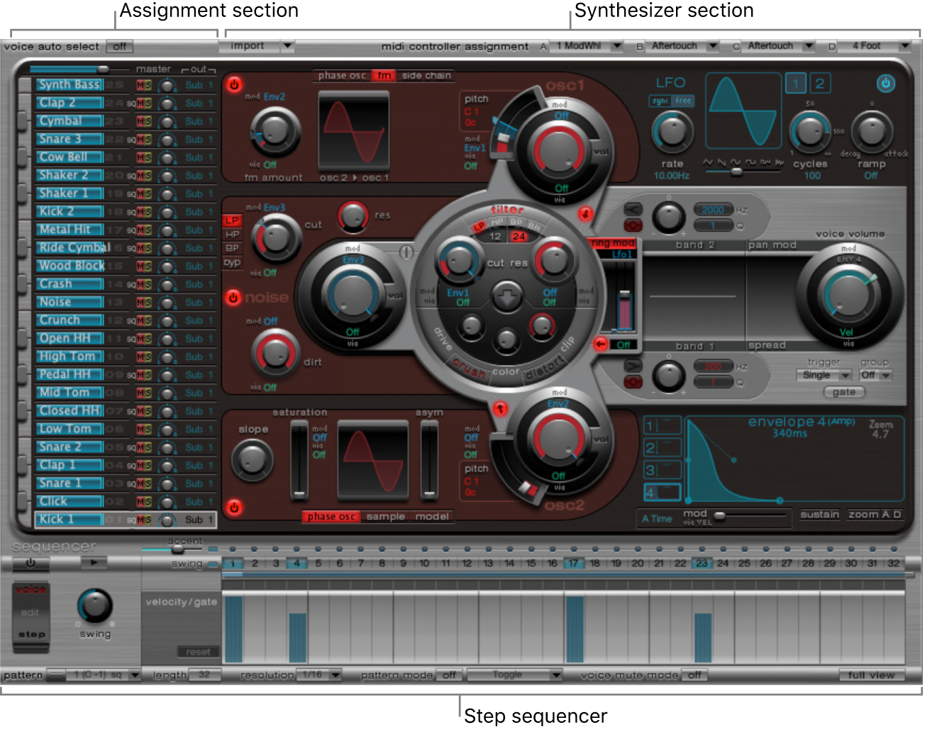 Figure. Ultrabeat window, showing main interface areas.