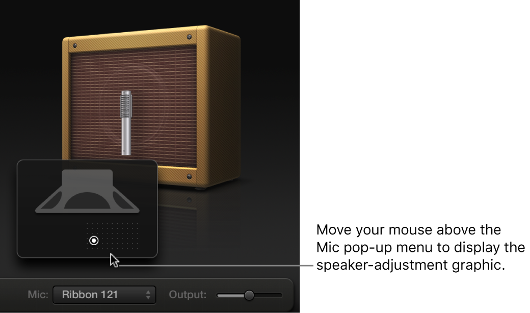 Figure. Microphone parameters, showing the cabinet and speaker adjustment graphic.