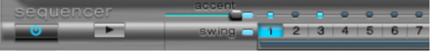 図。「accent」スライダとLEDステップボタン。
