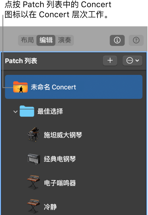 图。在 Patch 列表中选择 Concert 图标。