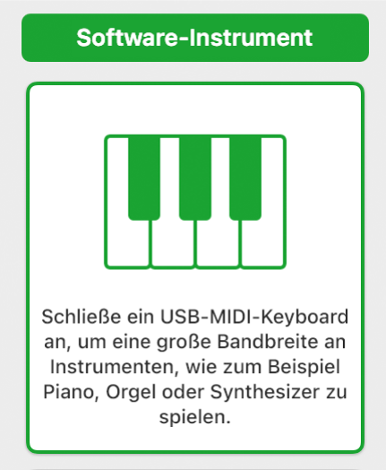 Abbildung. Auswählen der Taste „Software-Instrument & MIDI“ im Dialogfenster „Neue Spuren“