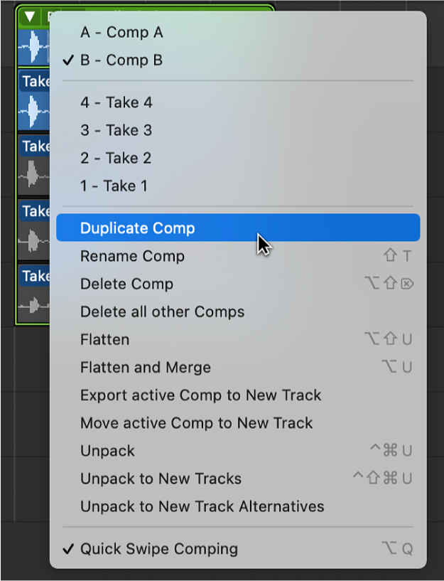 Figure. Choosing Duplicate Comp from the pop-up menu.